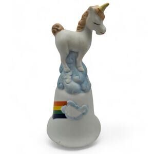 Vintage 1990s Hand Painted Ceramic Unicorn Bell Rainbow Clouds